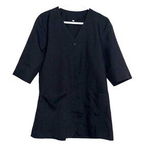 Black V-Neck 3/4 Sleeve Buttoned Tunic Jacket For Women  S